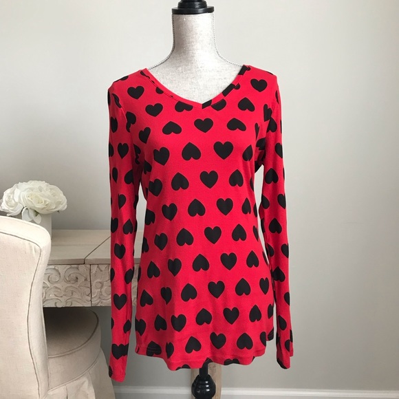 No Boundaries Tops - No Boundaries Red & Black Heart Long Sleeve Top